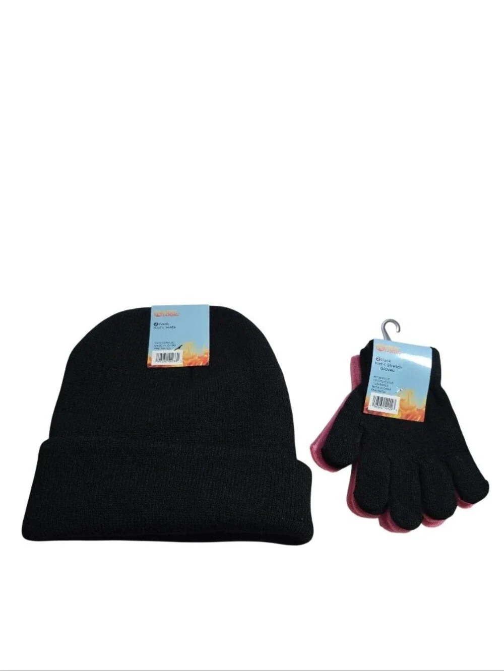 #HL03 Cozy Knit Beanie and Gloves Set - Black or Pink 2 Pairs